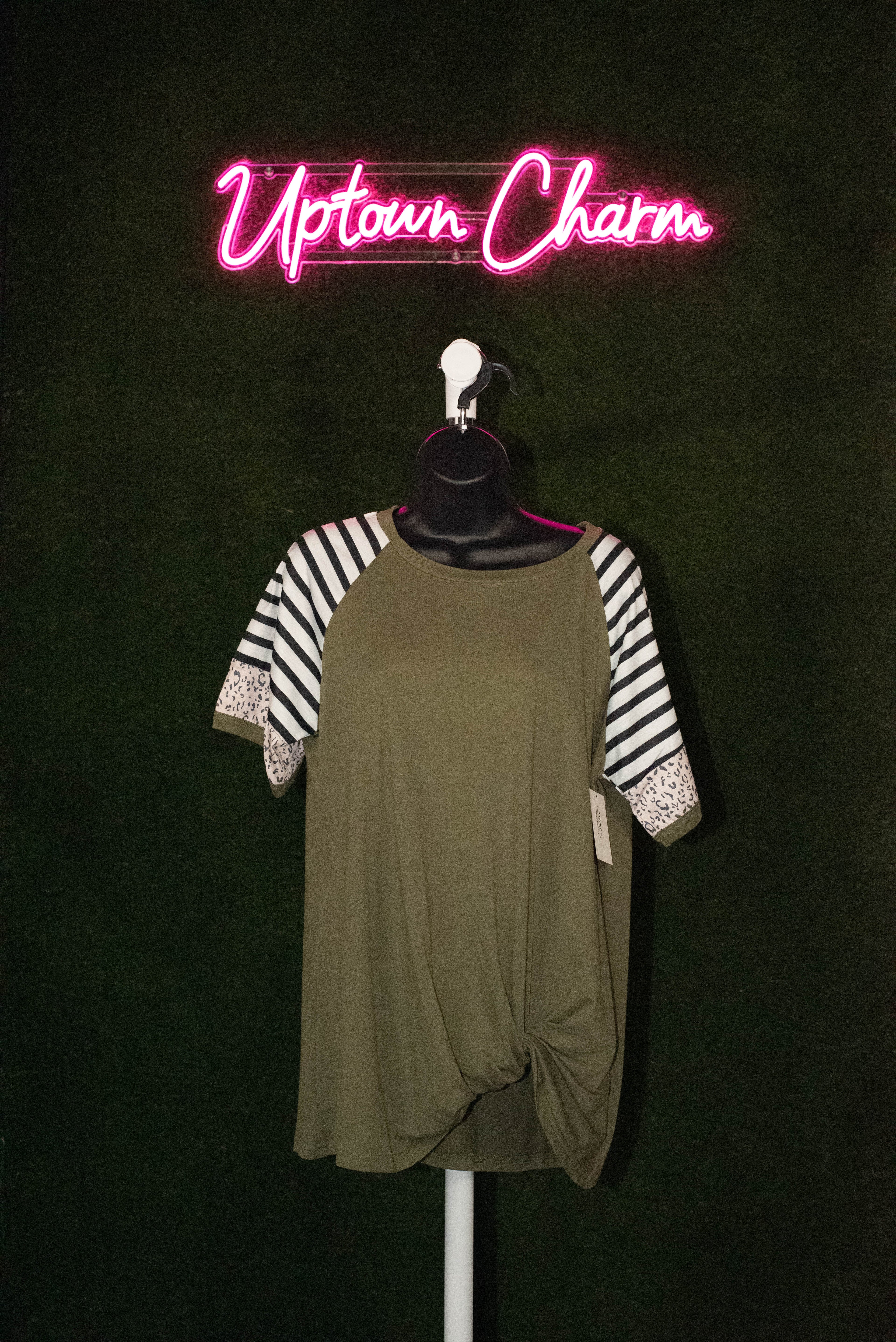 Green w/ Black & White Stripes Shirt