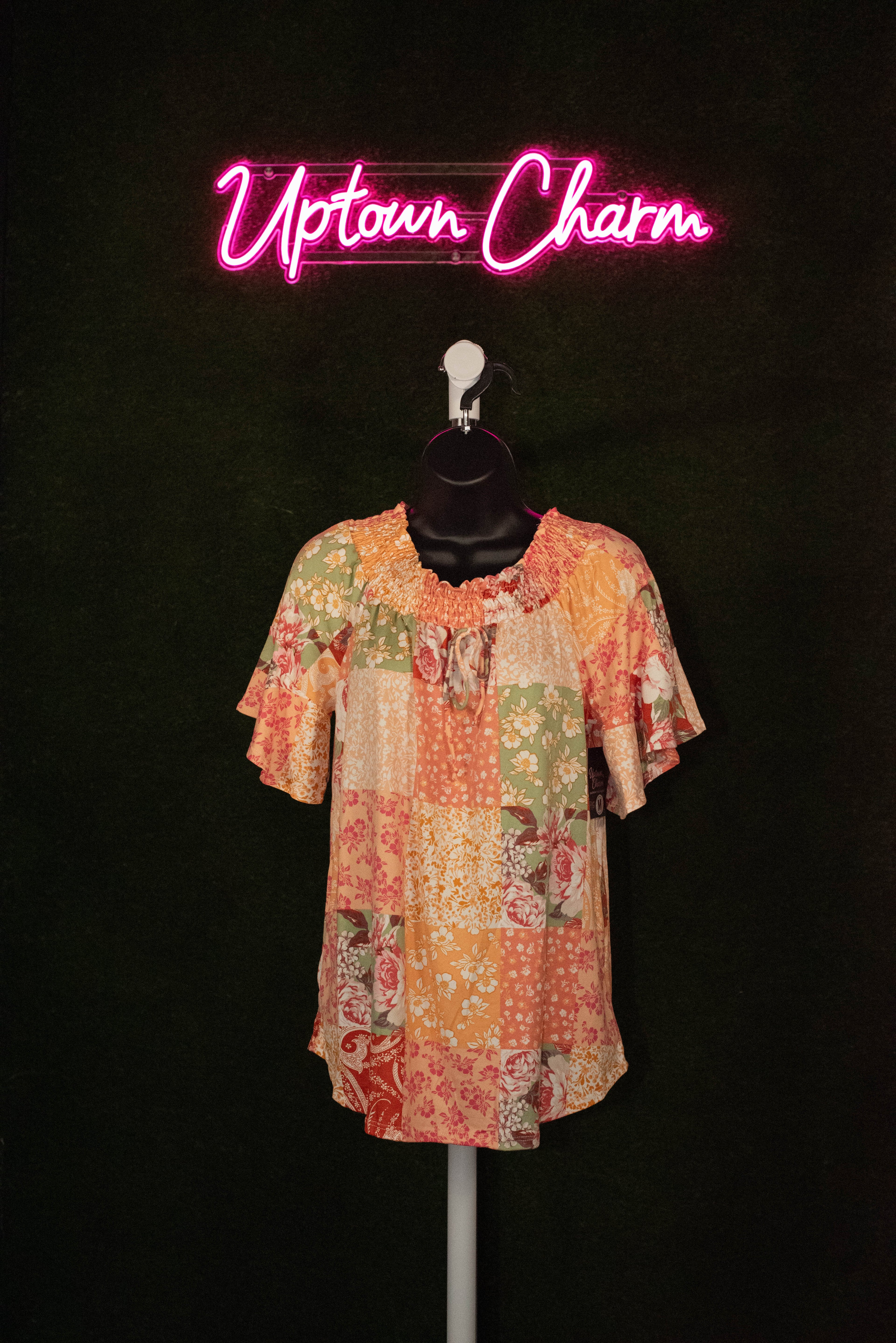 Peach Floral Patchwork Shirt