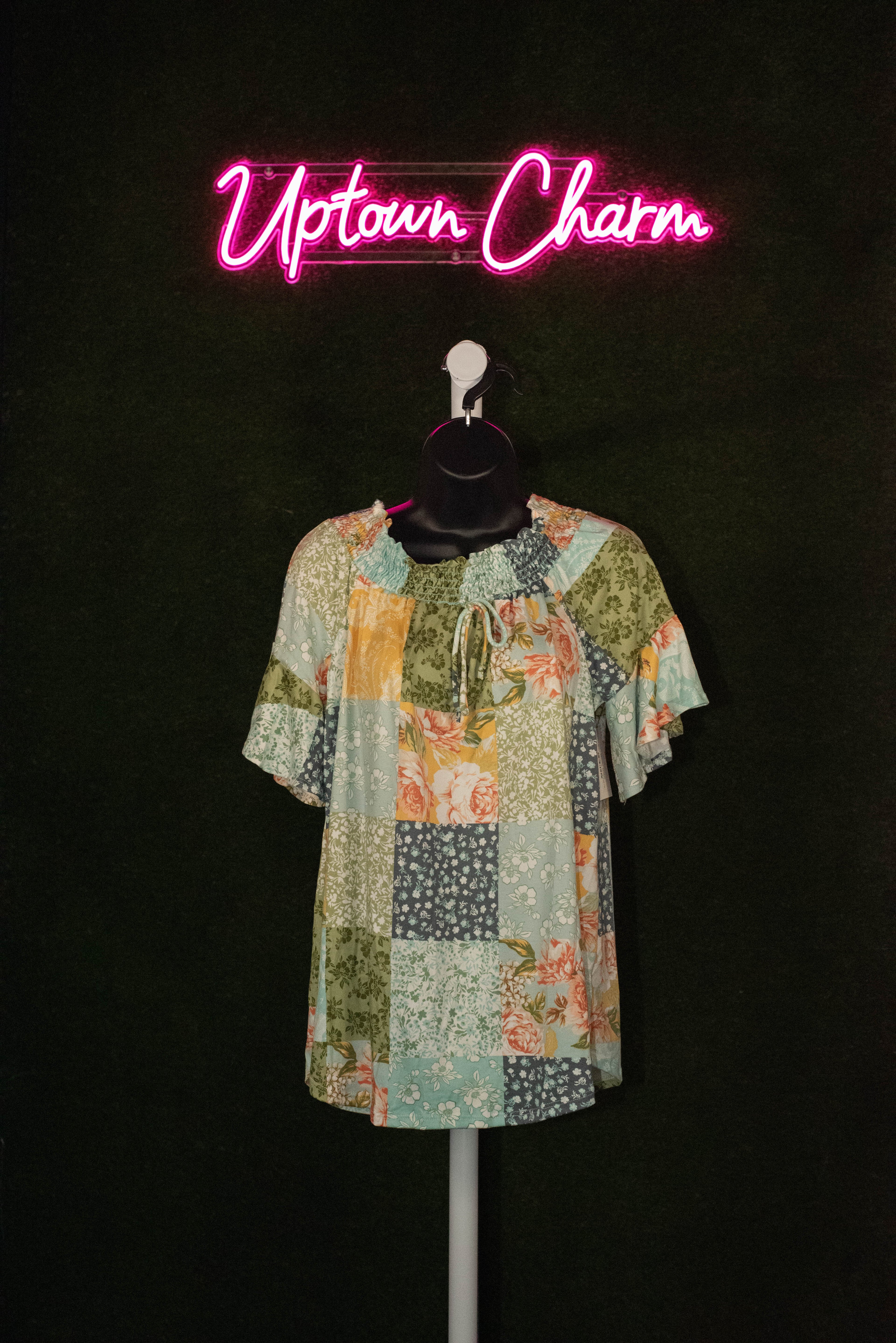 Teal Floral Patchwork Shirt