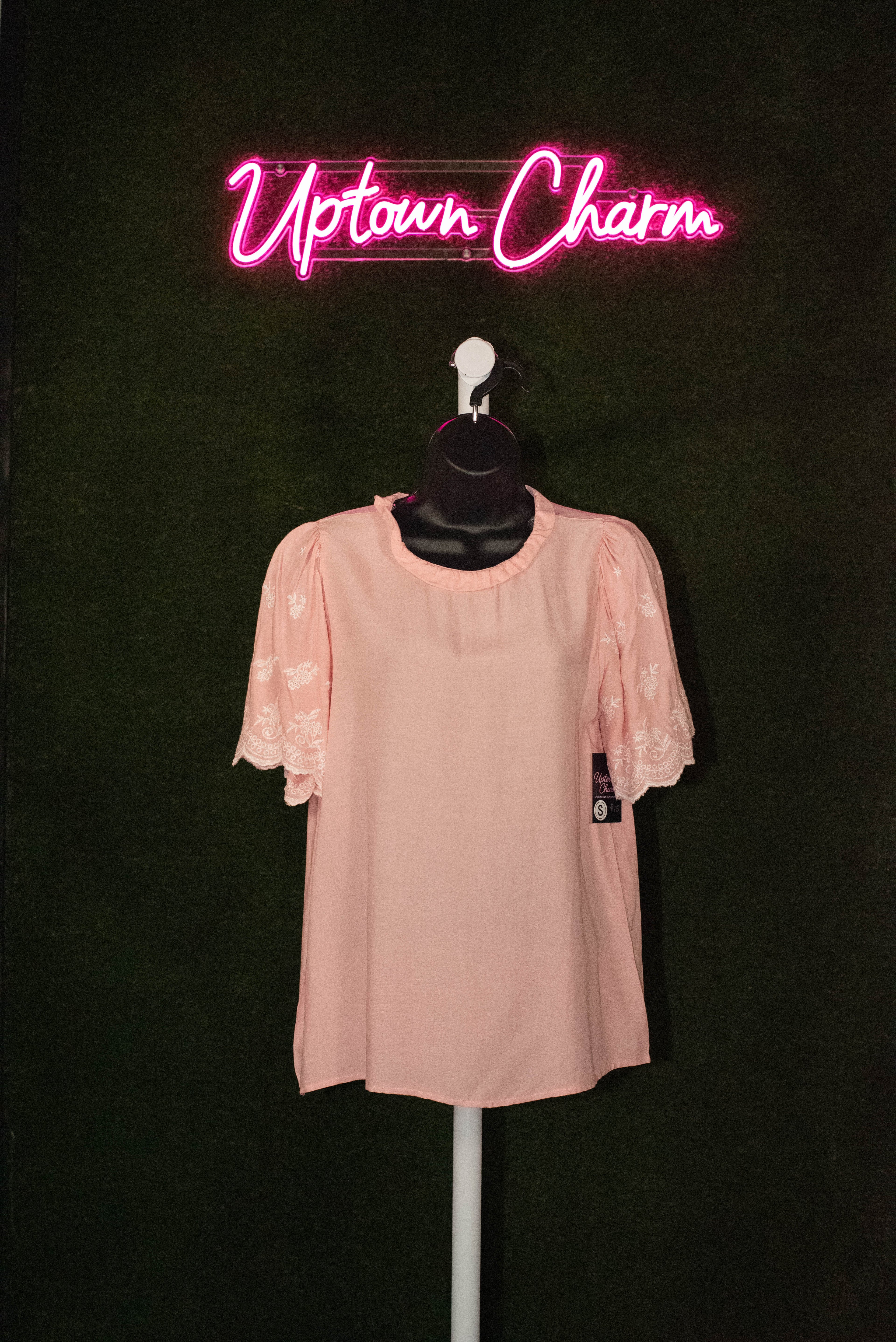 Pink w/ Embroidered Sleeve Blouse